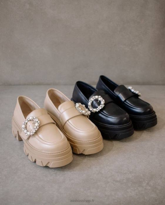 femmes pierre de cristal beige P64N30 Alohas cristal trailblazer - mocassins en cuir beige
