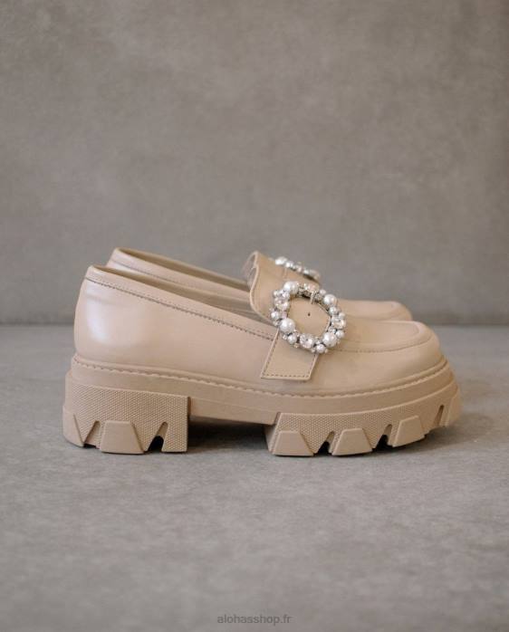 femmes pierre de cristal beige P64N30 Alohas cristal trailblazer - mocassins en cuir beige