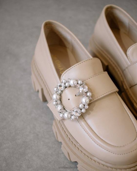 femmes pierre de cristal beige P64N30 Alohas cristal trailblazer - mocassins en cuir beige