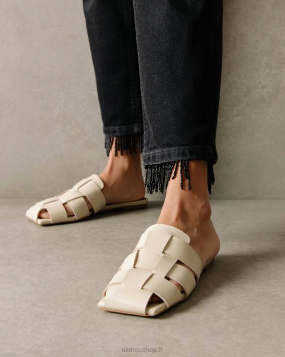 femmes Ivoire P64N522 Alohas barney - mules en cuir blanc