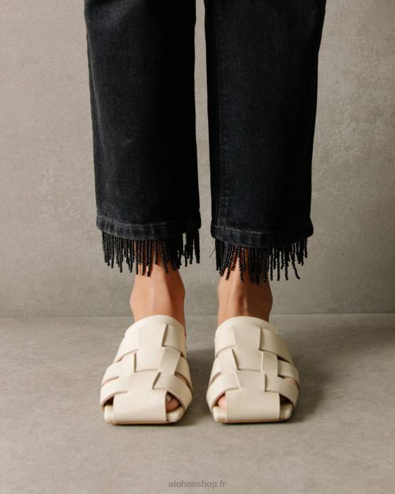 femmes Ivoire P64N522 Alohas barney - mules en cuir blanc