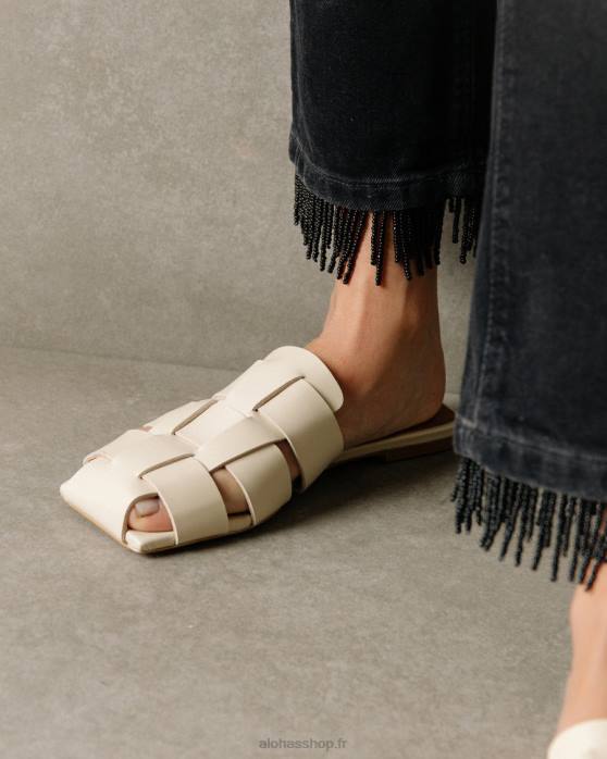 femmes Ivoire P64N522 Alohas barney - mules en cuir blanc