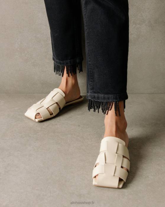 femmes Ivoire P64N522 Alohas barney - mules en cuir blanc