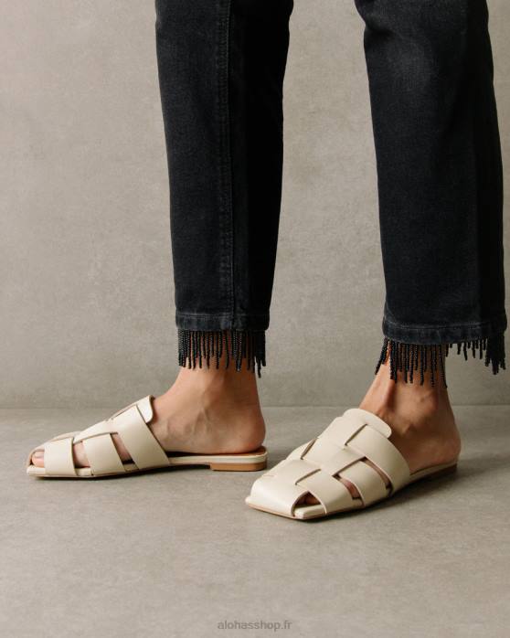 femmes Ivoire P64N522 Alohas barney - mules en cuir blanc