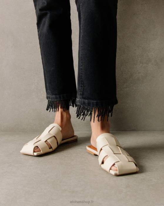 femmes Ivoire P64N522 Alohas barney - mules en cuir blanc
