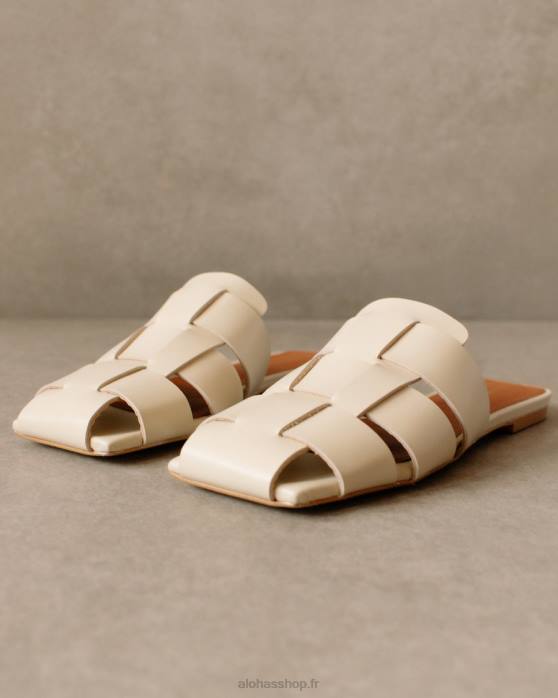 femmes Ivoire P64N522 Alohas barney - mules en cuir blanc