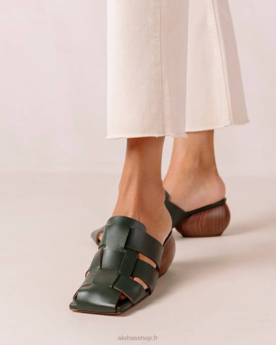 femmes Vert Jade P64N382 Alohas rubis - mules en cuir tressé vert