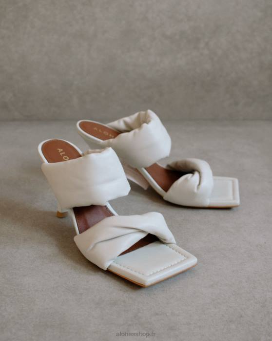 femmes blanc P64N276 Alohas bride torsadée - mules en cuir blanc cassé