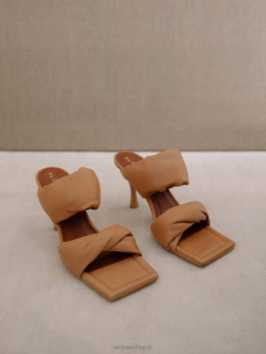 femmes chameau P64N277 Alohas bride torsadée - mules en cuir marron