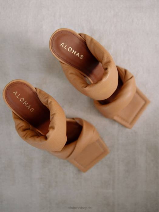 femmes chameau P64N277 Alohas bride torsadée - mules en cuir marron