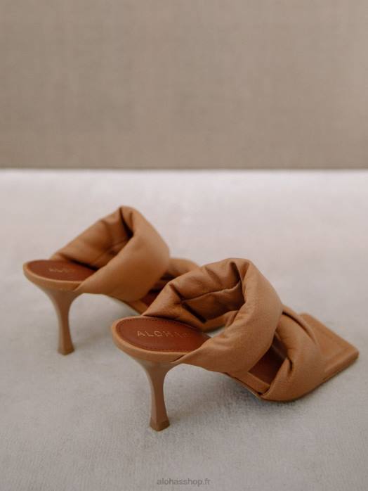 femmes chameau P64N277 Alohas bride torsadée - mules en cuir marron