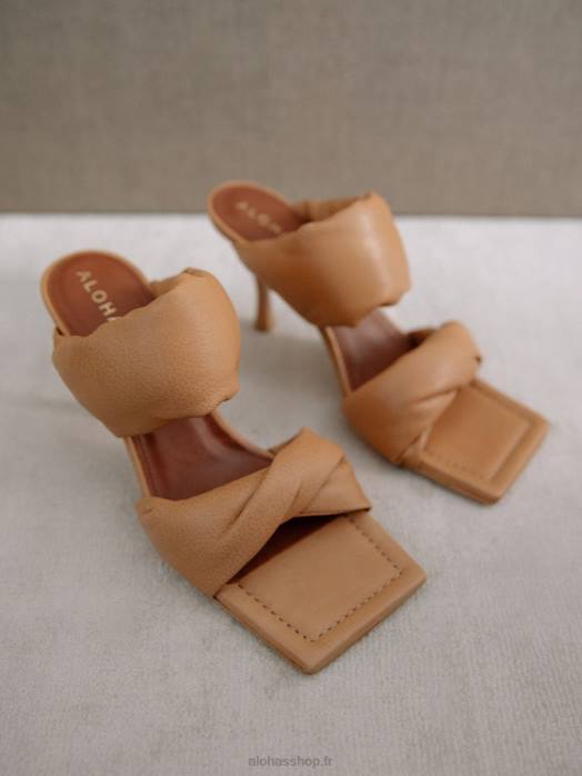 femmes chameau P64N277 Alohas bride torsadée - mules en cuir marron