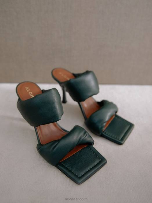 femmes forêt verte P64N278 Alohas bride torsadée - mules en cuir vert