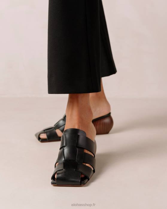 femmes noir P64N380 Alohas rubis - mules en cuir tressé noir
