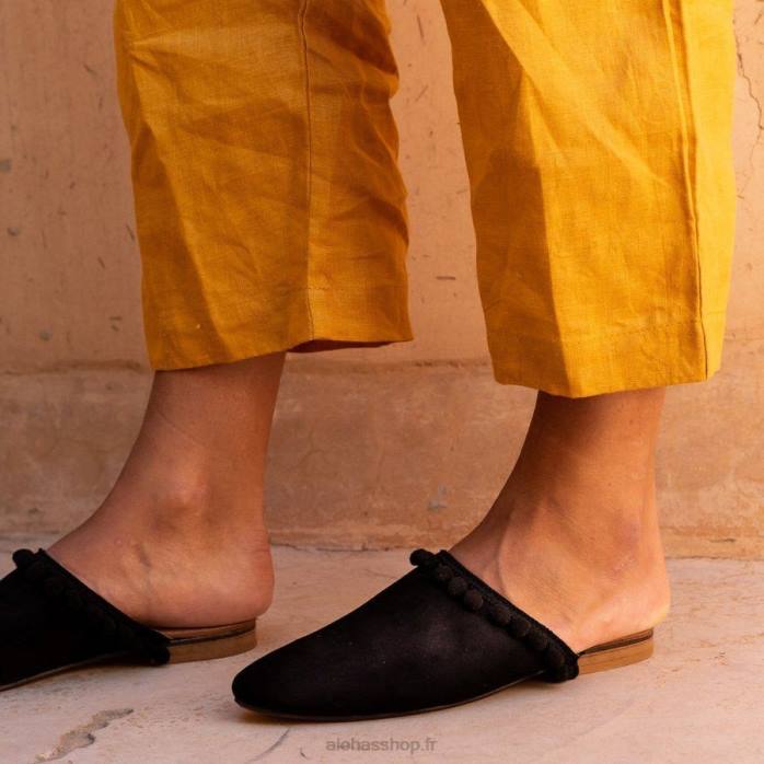 femmes noir P64N527 Alohas alex pom pom - mules en cuir noir