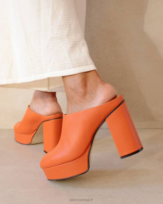 femmes pomélo orange P64N495 Alohas clock out - mules en cuir orange