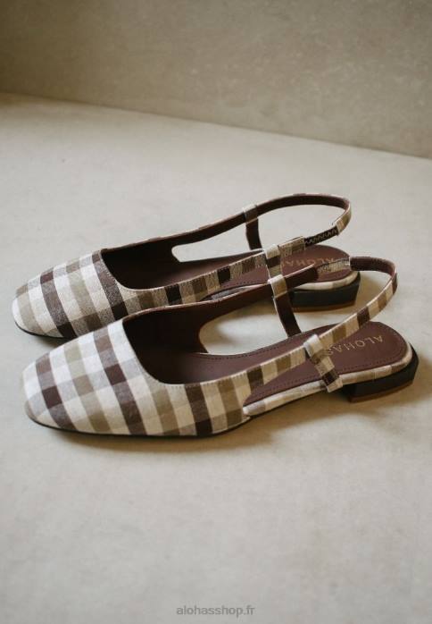 femmes toile à carreaux imprimé marron P64N503 Alohas holly check - mules en cuir marron