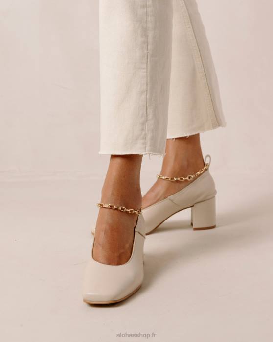femmes Ivoire P64N347 Alohas bracelet de cheville agent - escarpins en cuir blanc