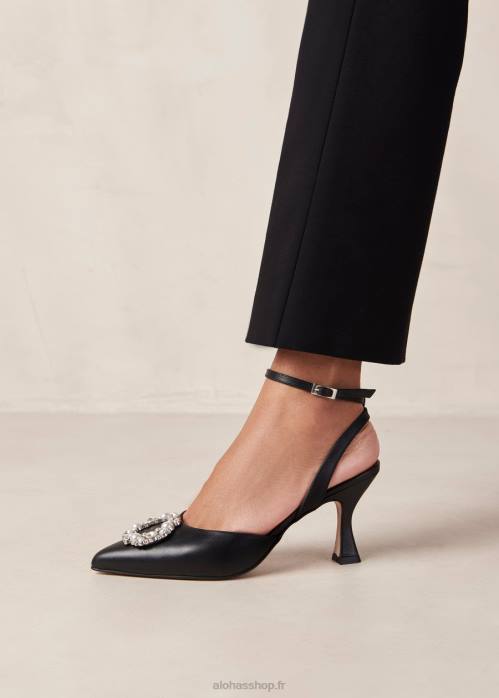 femmes cristal noir P64N85 Alohas cristal de cendrillon - escarpins en cuir noir