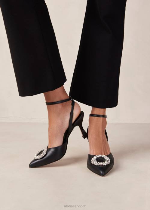 femmes cristal noir P64N85 Alohas cristal de cendrillon - escarpins en cuir noir