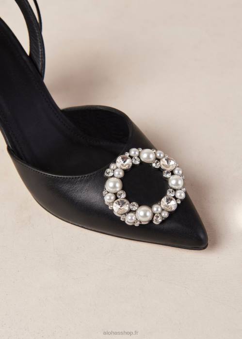 femmes cristal noir P64N85 Alohas cristal de cendrillon - escarpins en cuir noir