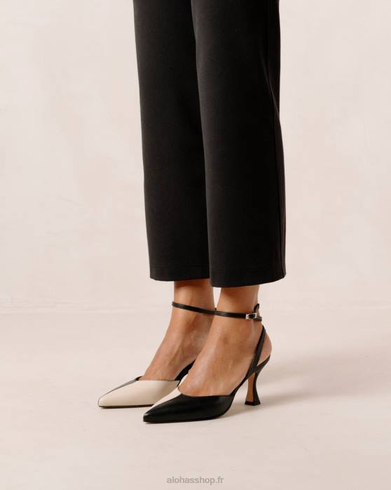 femmes ivoire noir P64N82 Alohas cendrillon - escarpins en cuir noir et blanc