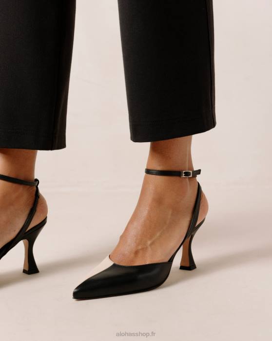 femmes ivoire noir P64N82 Alohas cendrillon - escarpins en cuir noir et blanc
