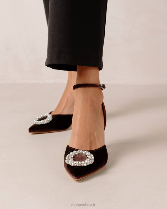 femmes marron café velours P64N83 Alohas cristal de cendrillon - escarpins en velours marron
