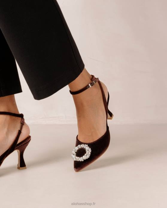 femmes marron café velours P64N83 Alohas cristal de cendrillon - escarpins en velours marron