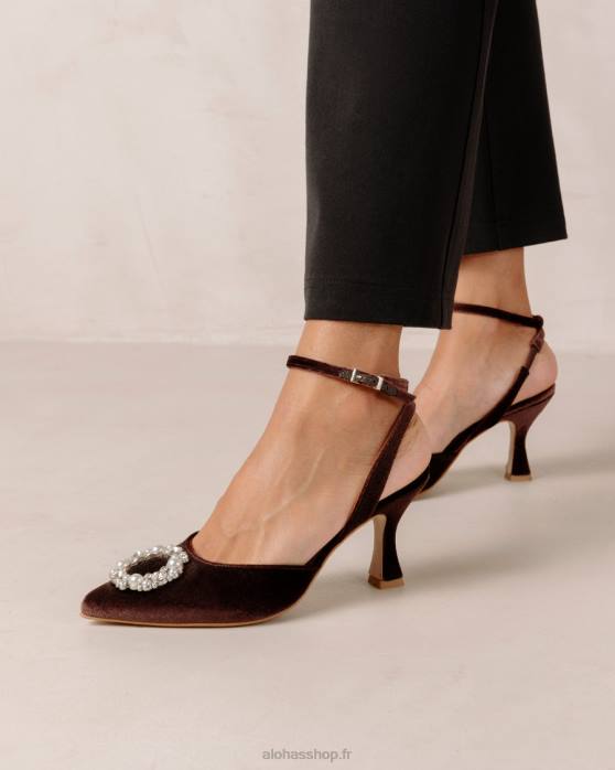 femmes marron café velours P64N83 Alohas cristal de cendrillon - escarpins en velours marron