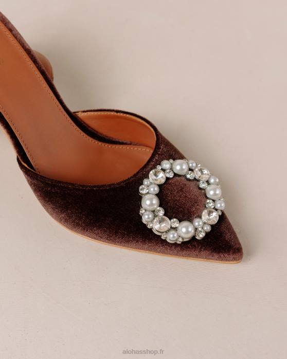 femmes marron café velours P64N83 Alohas cristal de cendrillon - escarpins en velours marron