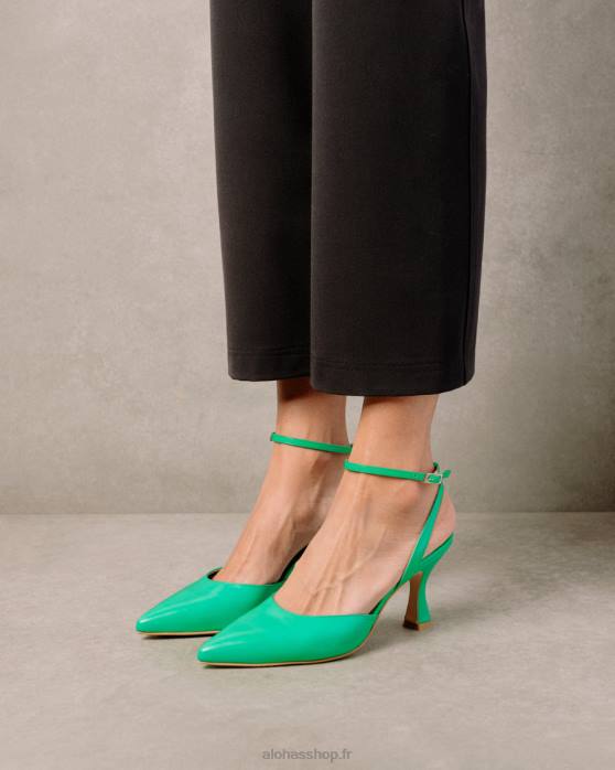 femmes néon vert P64N87 Alohas cendrillon - escarpins en cuir vert vif