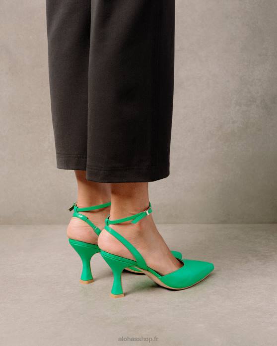 femmes néon vert P64N87 Alohas cendrillon - escarpins en cuir vert vif
