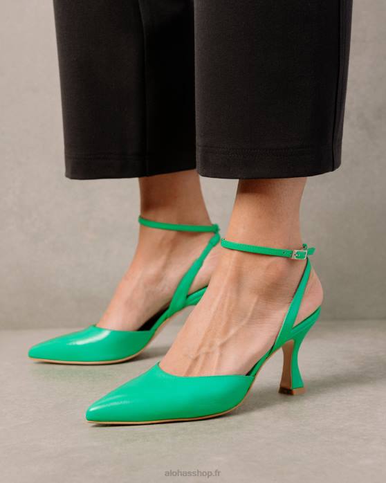 femmes néon vert P64N87 Alohas cendrillon - escarpins en cuir vert vif