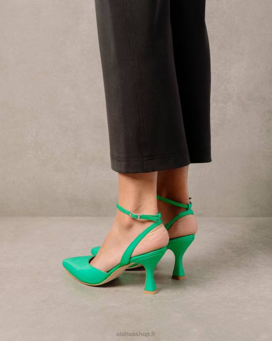 femmes néon vert P64N87 Alohas cendrillon - escarpins en cuir vert vif