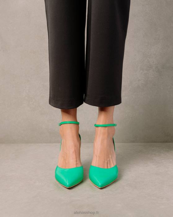 femmes néon vert P64N87 Alohas cendrillon - escarpins en cuir vert vif