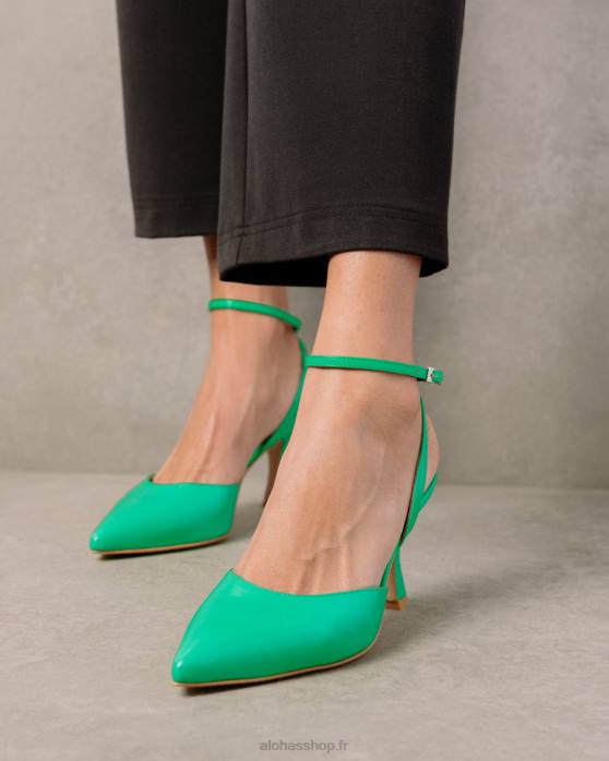 femmes néon vert P64N87 Alohas cendrillon - escarpins en cuir vert vif