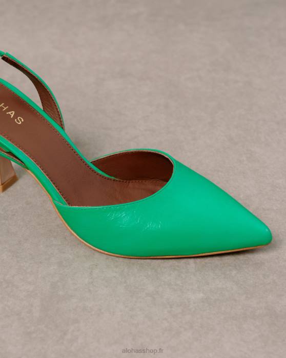 femmes néon vert P64N87 Alohas cendrillon - escarpins en cuir vert vif