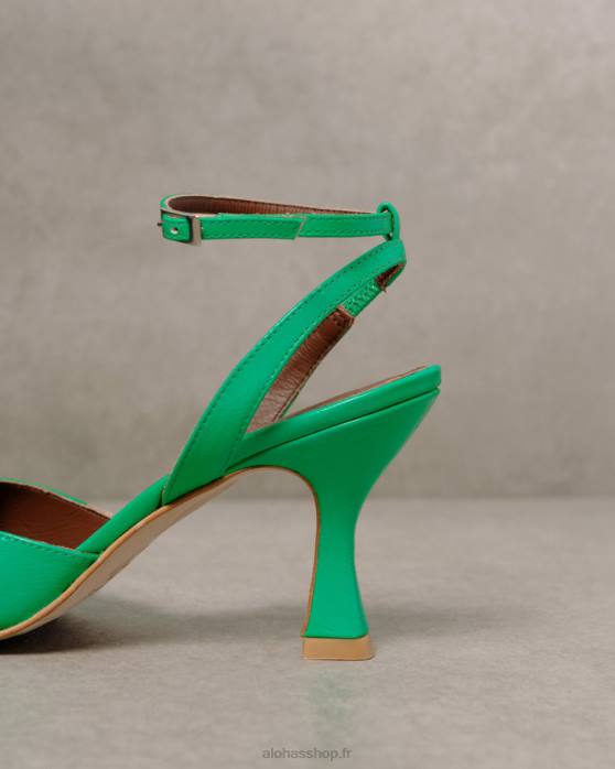 femmes néon vert P64N87 Alohas cendrillon - escarpins en cuir vert vif