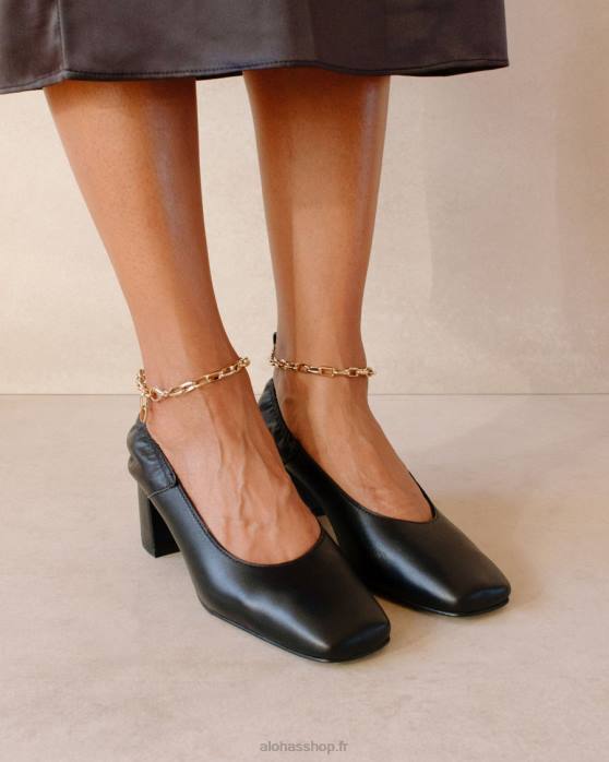 femmes noir P64N349 Alohas bracelet de cheville agent - escarpins en cuir noir