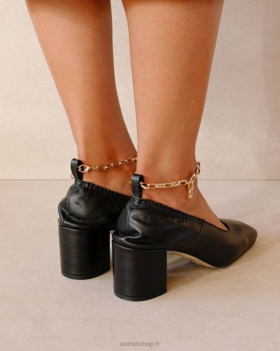 femmes noir P64N349 Alohas bracelet de cheville agent - escarpins en cuir noir