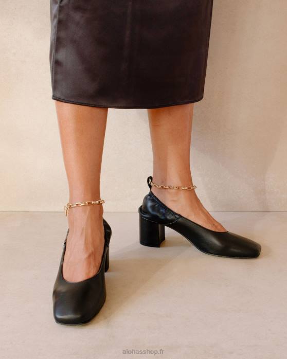 femmes noir P64N349 Alohas bracelet de cheville agent - escarpins en cuir noir