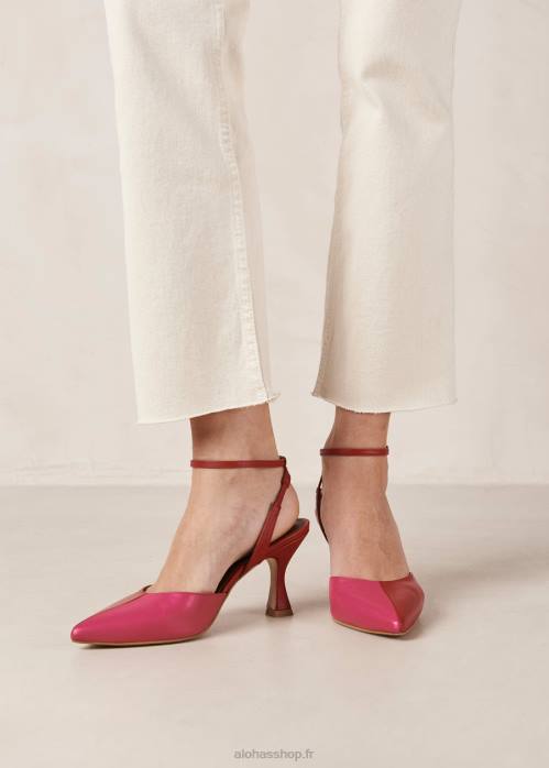 femmes rouge à lèvres rouge magenta P64N80 Alohas cendrillon - escarpins en cuir rouge et rose