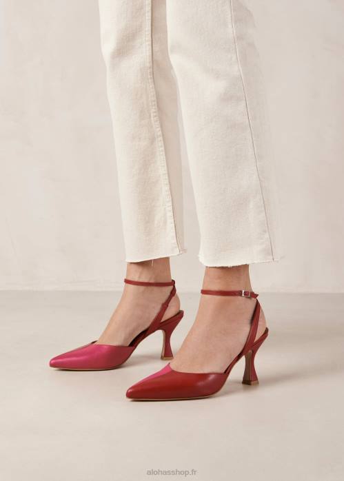 femmes rouge à lèvres rouge magenta P64N80 Alohas cendrillon - escarpins en cuir rouge et rose