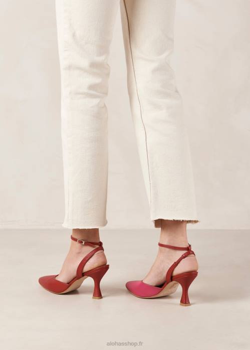 femmes rouge à lèvres rouge magenta P64N80 Alohas cendrillon - escarpins en cuir rouge et rose