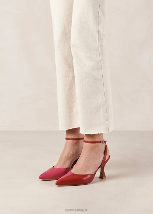 femmes rouge à lèvres rouge magenta P64N80 Alohas cendrillon - escarpins en cuir rouge et rose