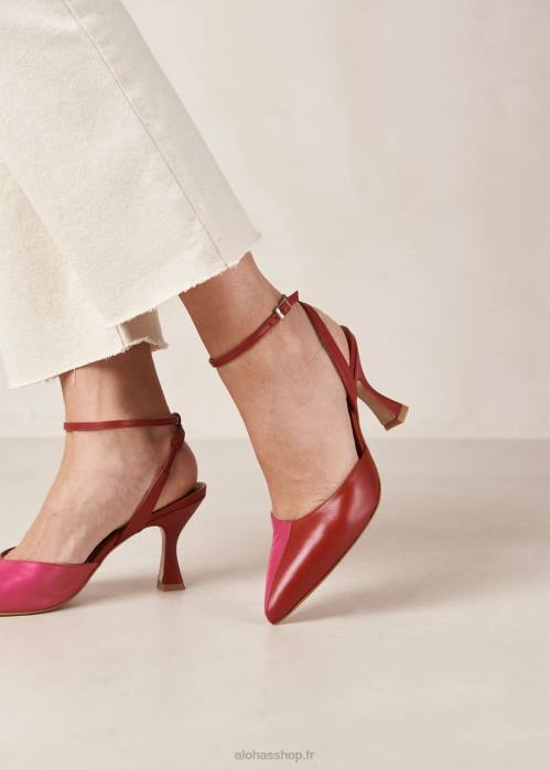 femmes rouge à lèvres rouge magenta P64N80 Alohas cendrillon - escarpins en cuir rouge et rose