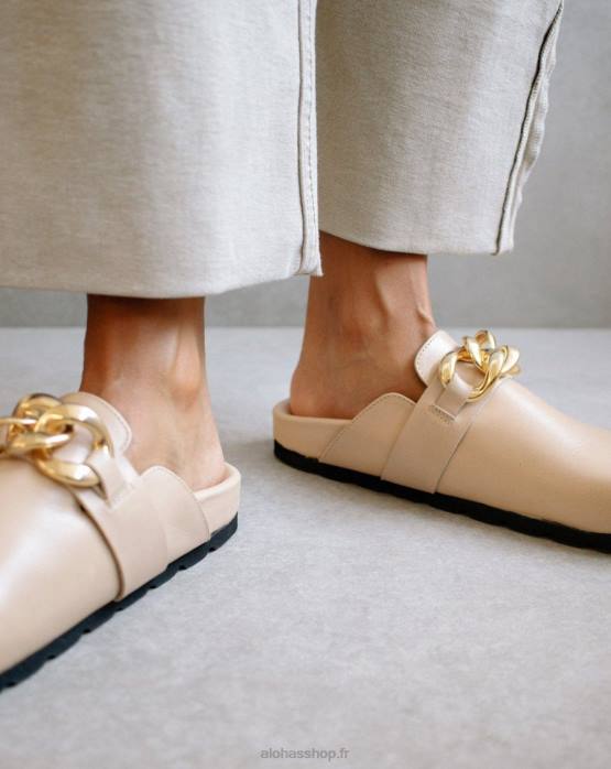femmes chaîne pierre beige P64N432 Alohas chaîne de cheminée - sabots cuir beige