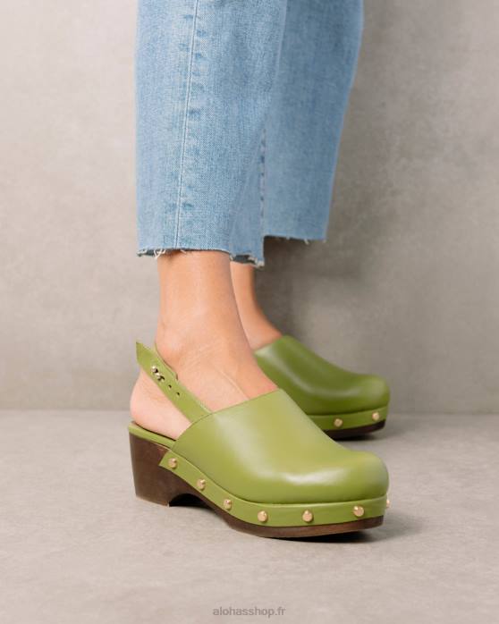 femmes à feuilles persistantes P64N421 Alohas vinyle - sabots en cuir vert