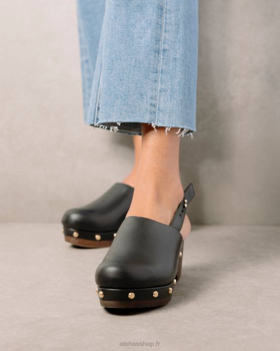 femmes noir P64N419 Alohas vinyle - sabots en cuir noir